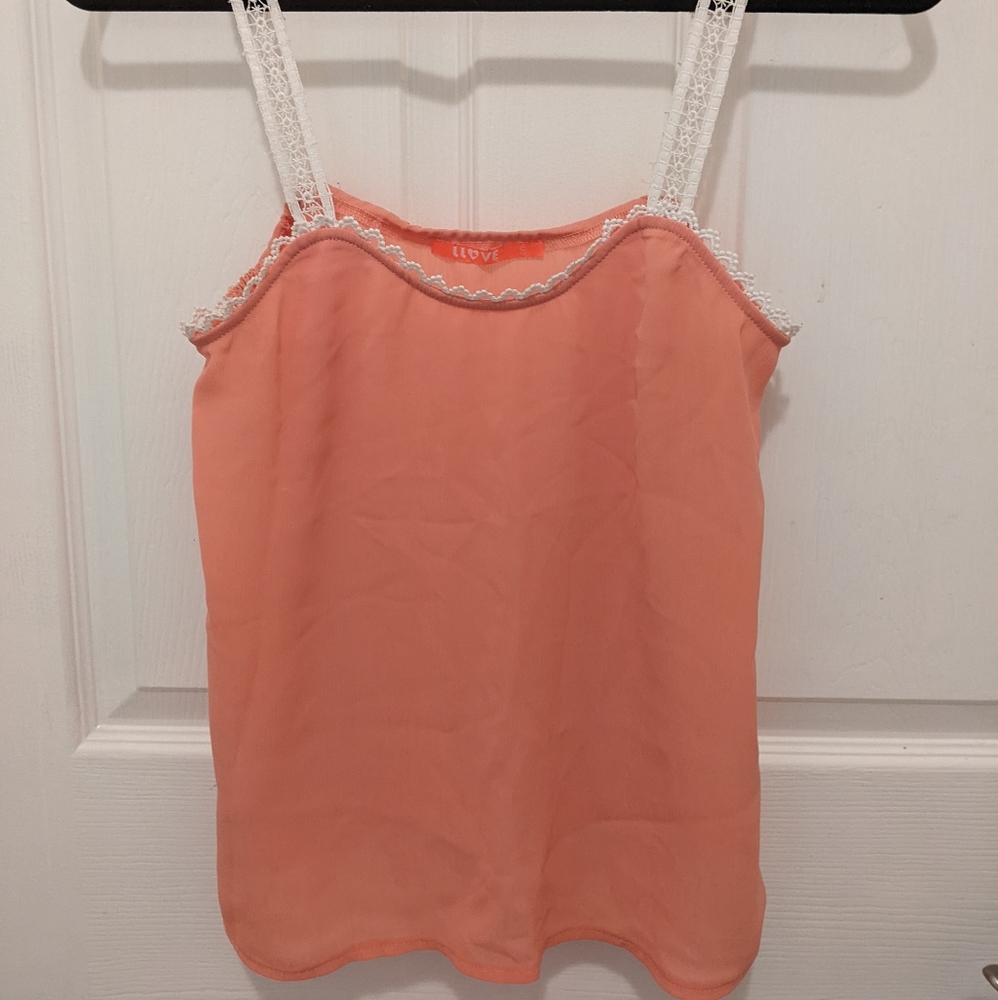 Coral semi-sheer lace strap tank top - Small